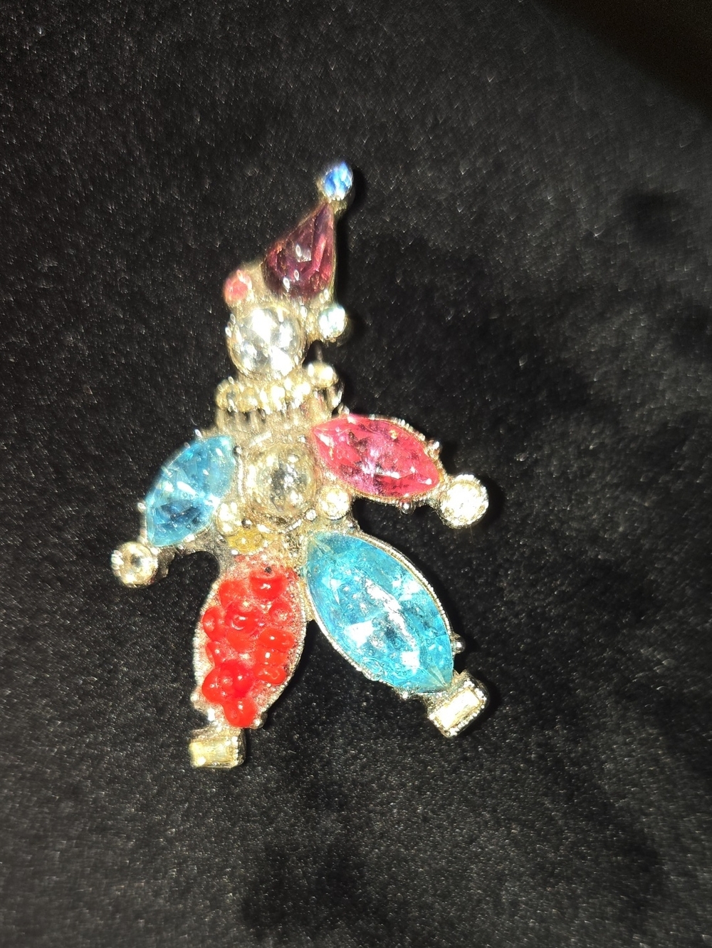 Vintage Signed ORA Colorful Crystal Clown Brooch - Costume Jewelry